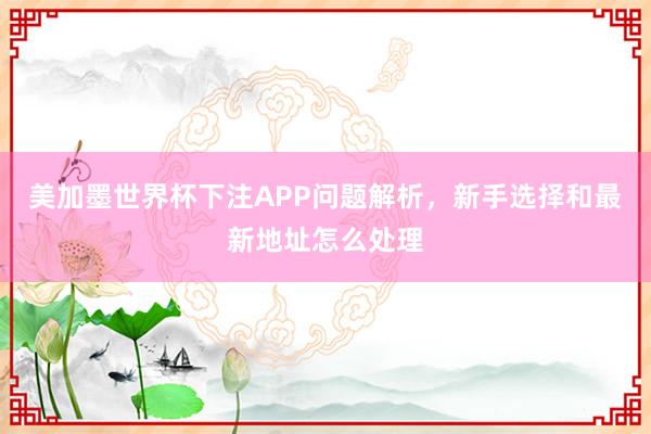 美加墨世界杯下注APP问题解析，新手选择和最新地址怎么处理